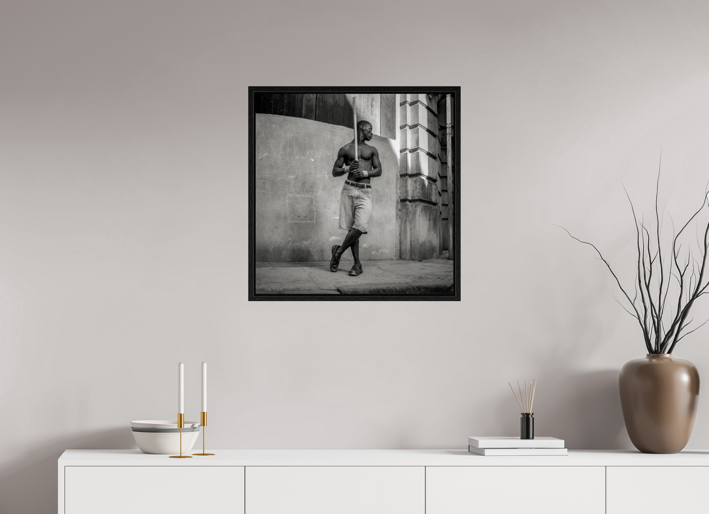 24 x 24.3″, Floater Frame Cuban Boy Playing Stickball