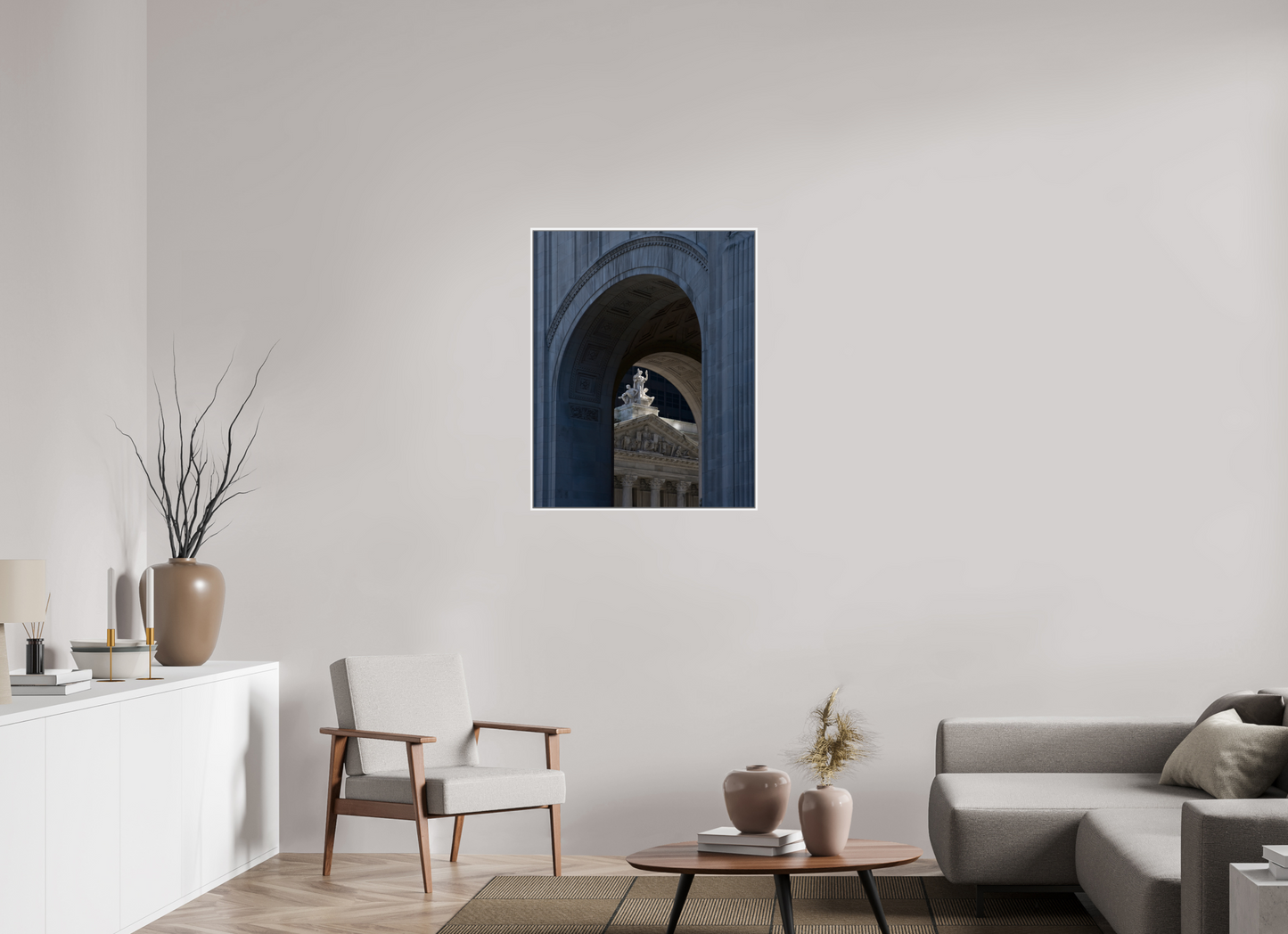 28 x 35″, White Matte Frame, No Border Arches with Sculptures