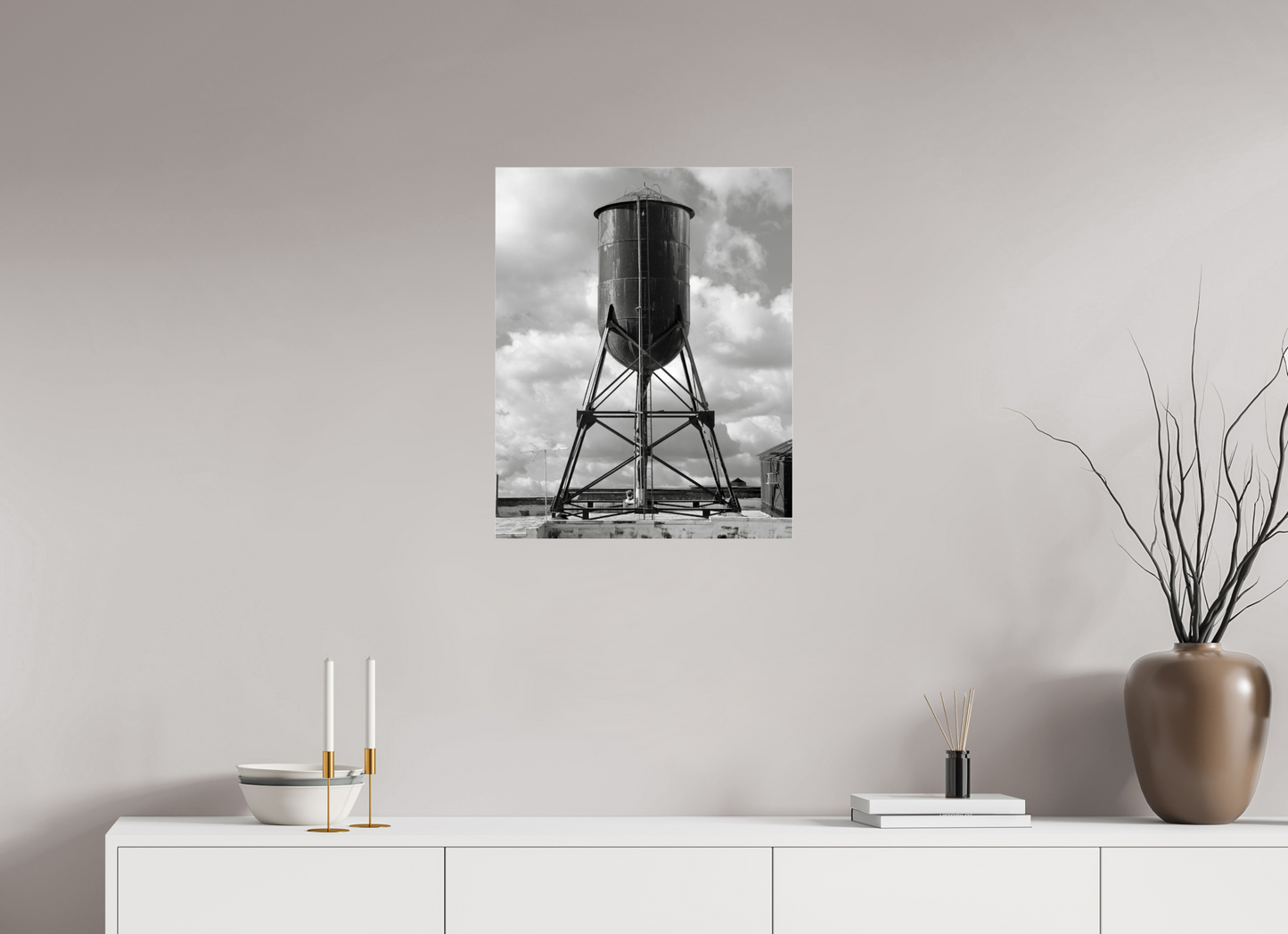 20 x 25″, Frameless Acrylic Glass Black Water Tower