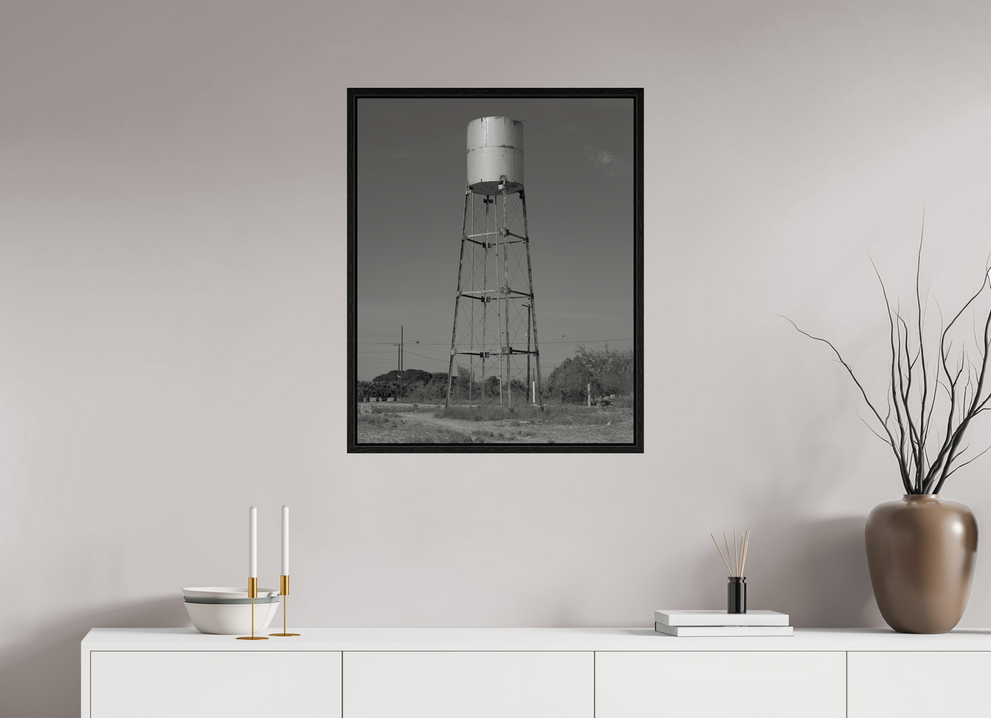 24 x 30″, Floater Frame Cylinder Water Tower