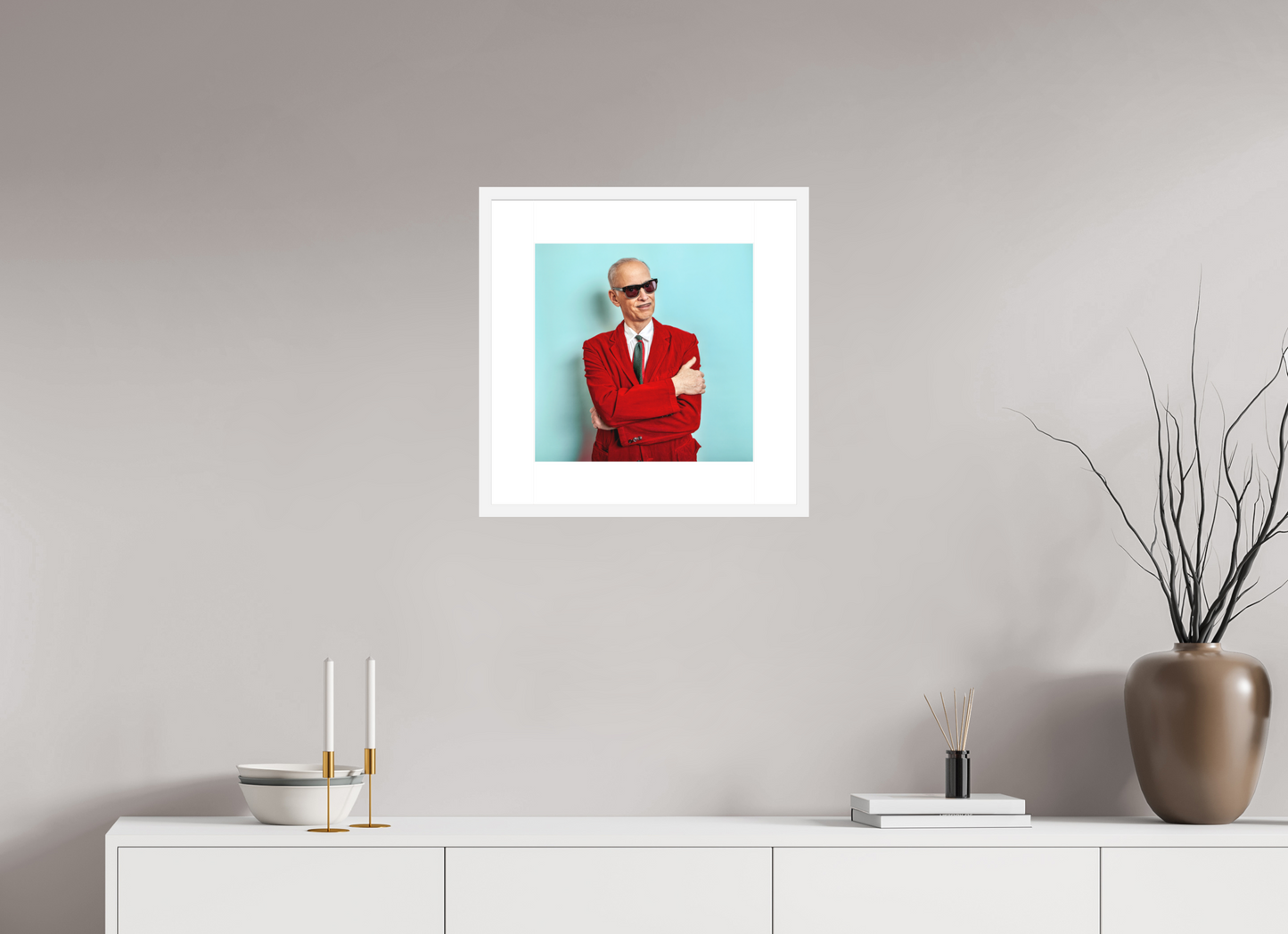 15 x 15″, Solid 0.8" White Wood Frame With 3" Natural White Passe-Partout with Museum Glass John Waters, Director