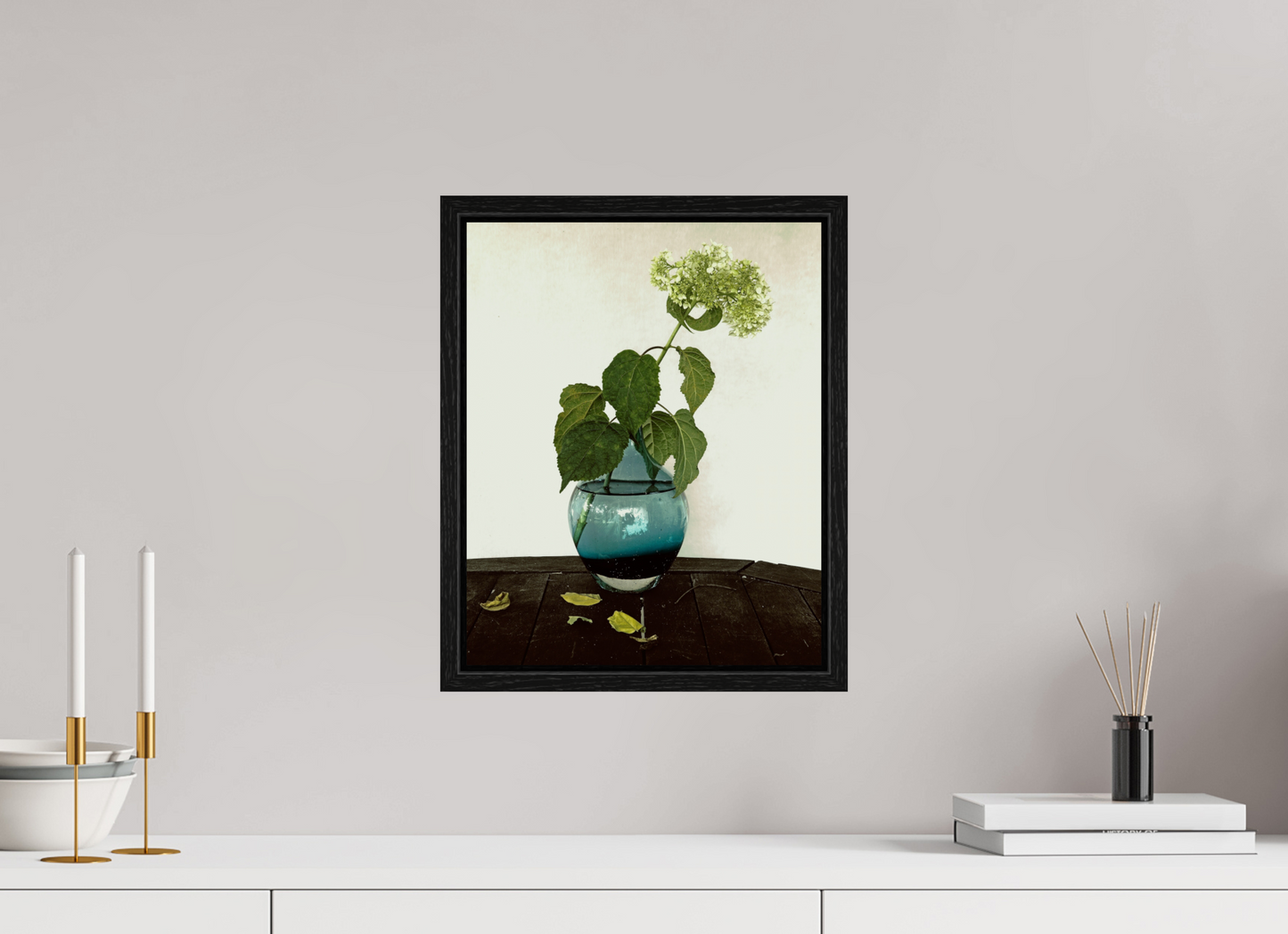 12 x 15″, Floater Frame Flower in Vase on Table