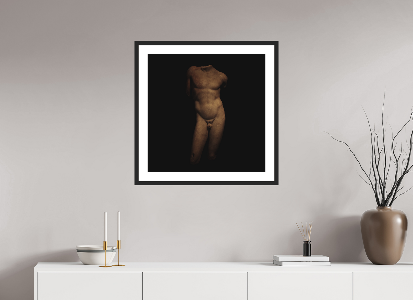25 x 25″, Solid 0.8" Black Wood Frame With 2" Natural White Passe-Partout with Museum Glass Narcissus
