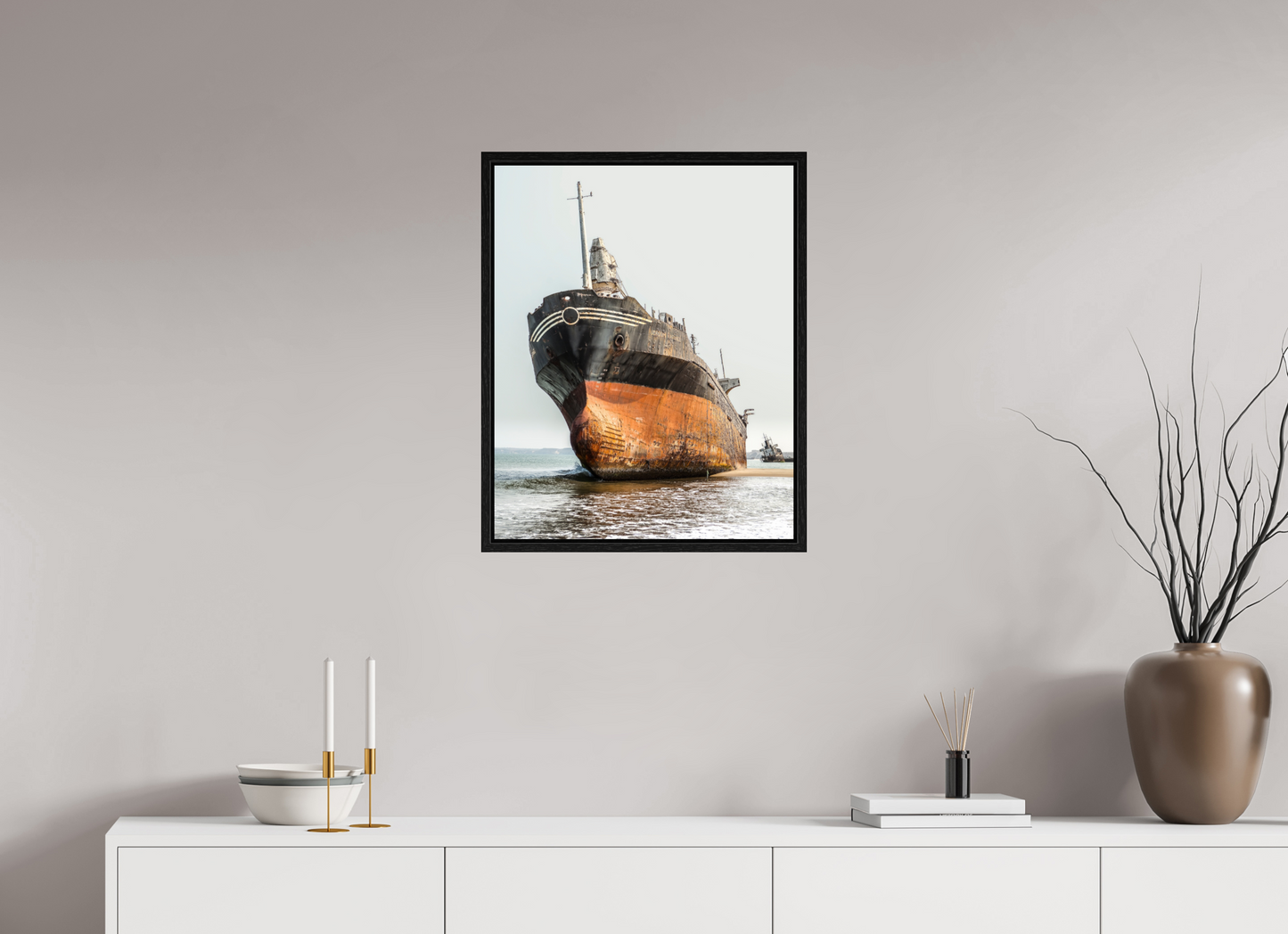 20 x 25″, Floater Frame Grounded Ship Angola
