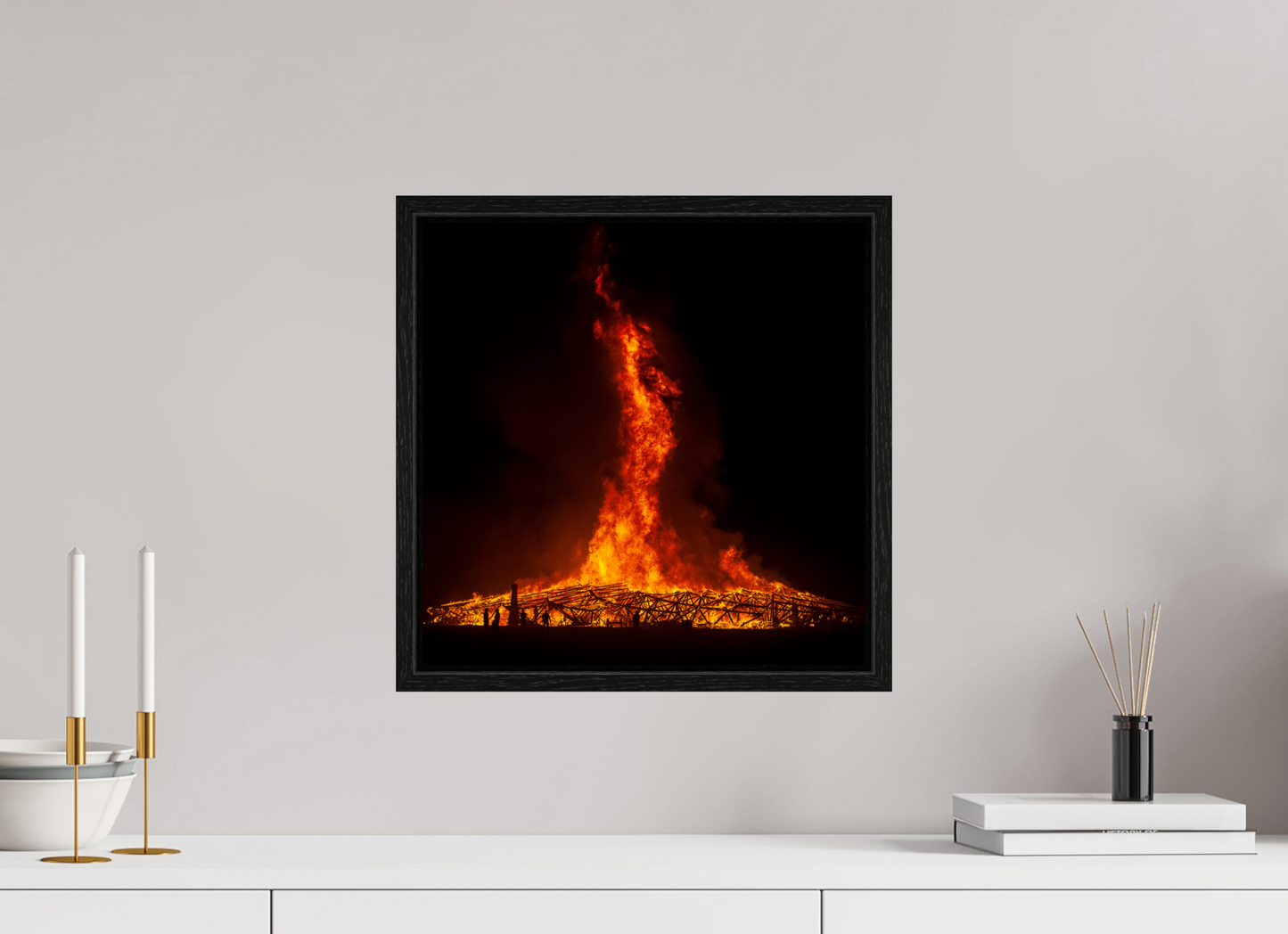 15 x 15″, Floater Frame Burning Man - Temple Burn 2