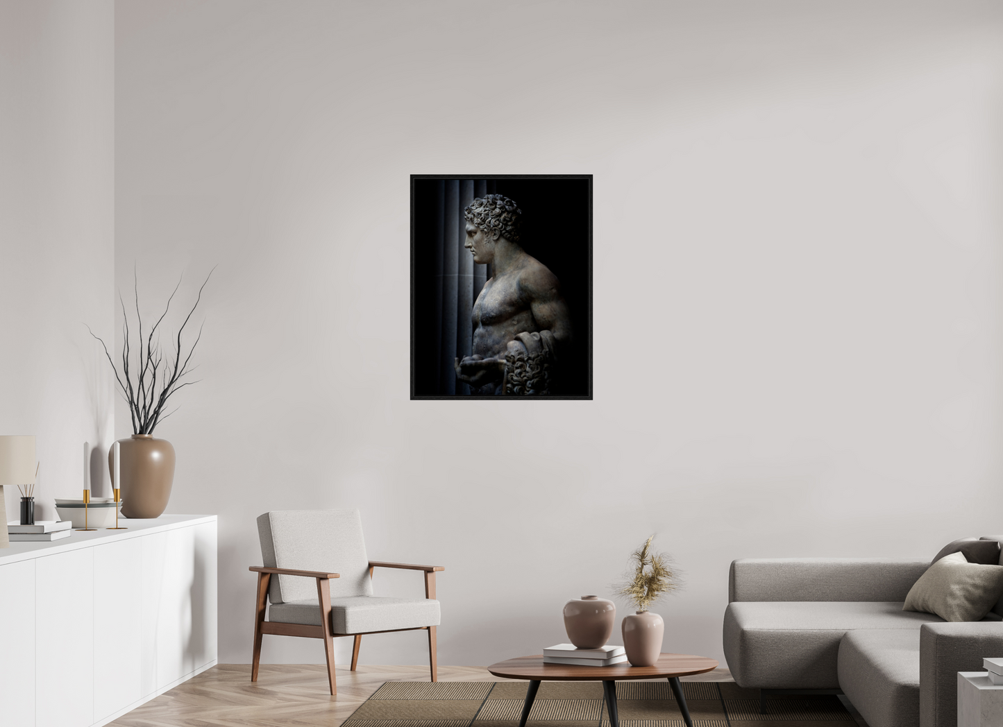 28 x 35″, Floater Frame Hercules Statue