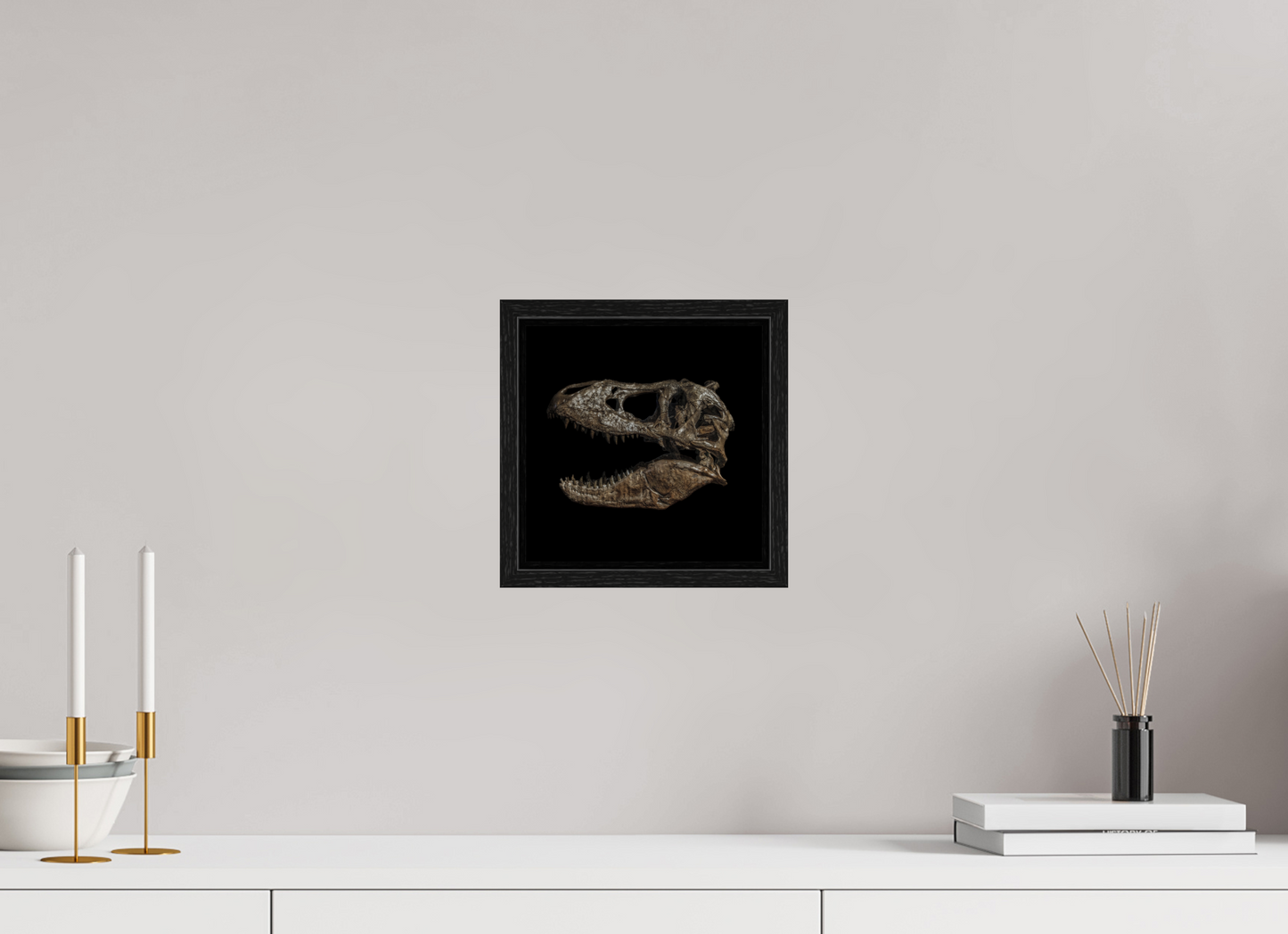 8 x 8″, Floater Frame T-Rex Skull