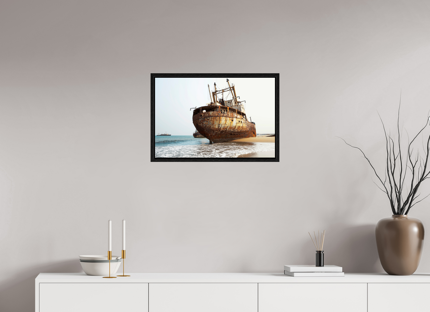 24 x 16″, Floater Frame Grounded Ships Angola