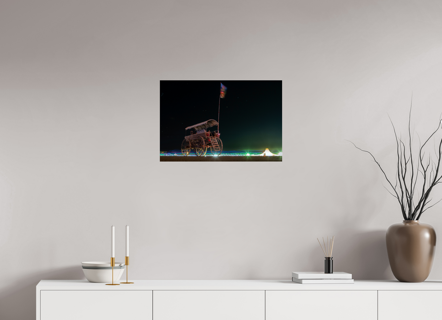 24 x 16″, Frameless Acrylic Glass Burning Man - Art Car with Flag