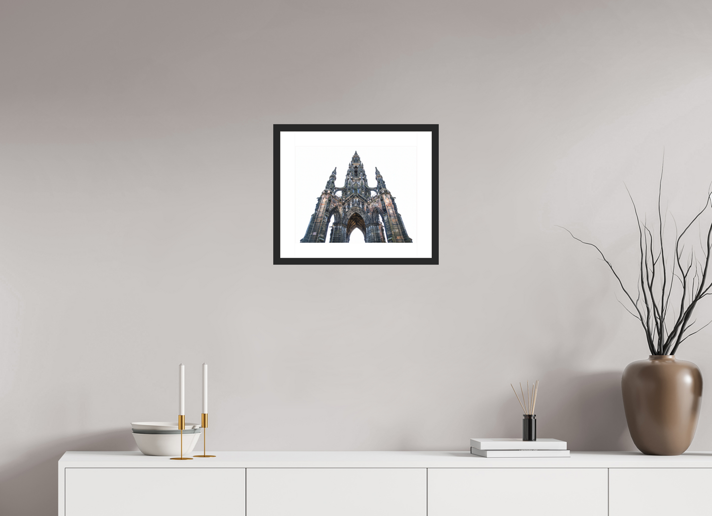 15 x 12″, Solid 0.8" Black Wood Frame With 2" Natural White Passe-Partout with Museum Glass The Scott Monument