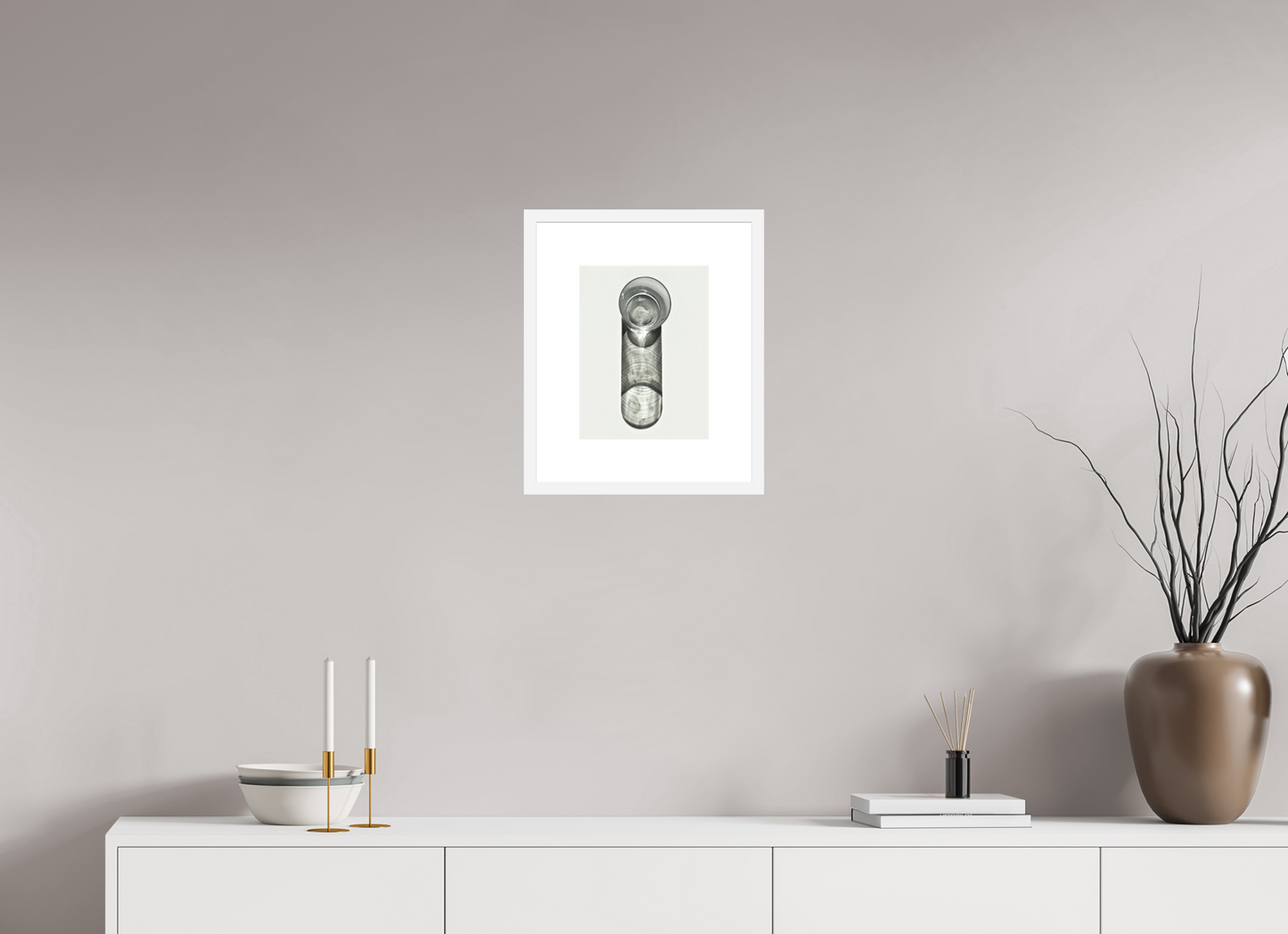 9 x 12″, Solid 0.8" White Wood Frame With 3" Natural White Passe-Partout with Museum Glass Water Glass with Shadow