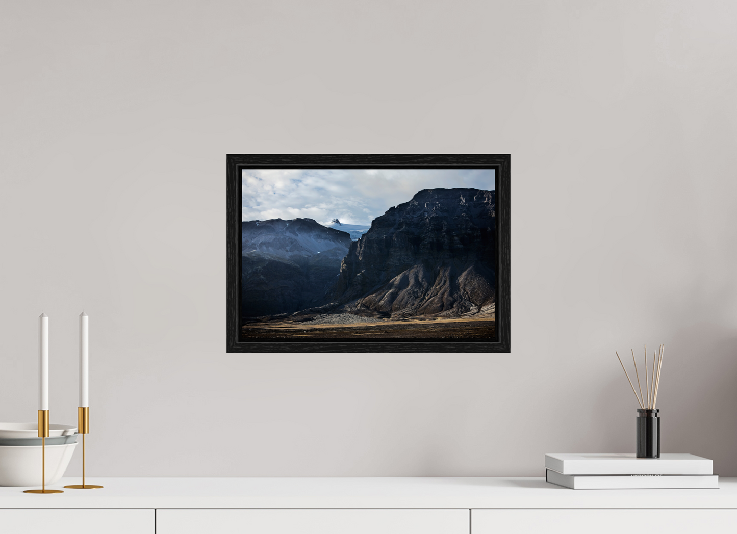 15 x 10″, Floater Frame Iceland Black Mountains