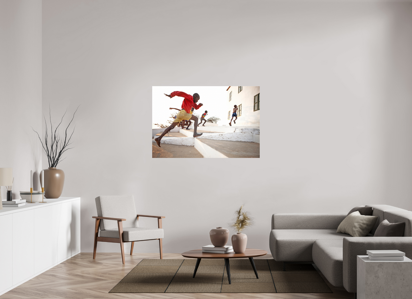 54 x 36″, Frameless Acrylic Glass Angolan Boys Running