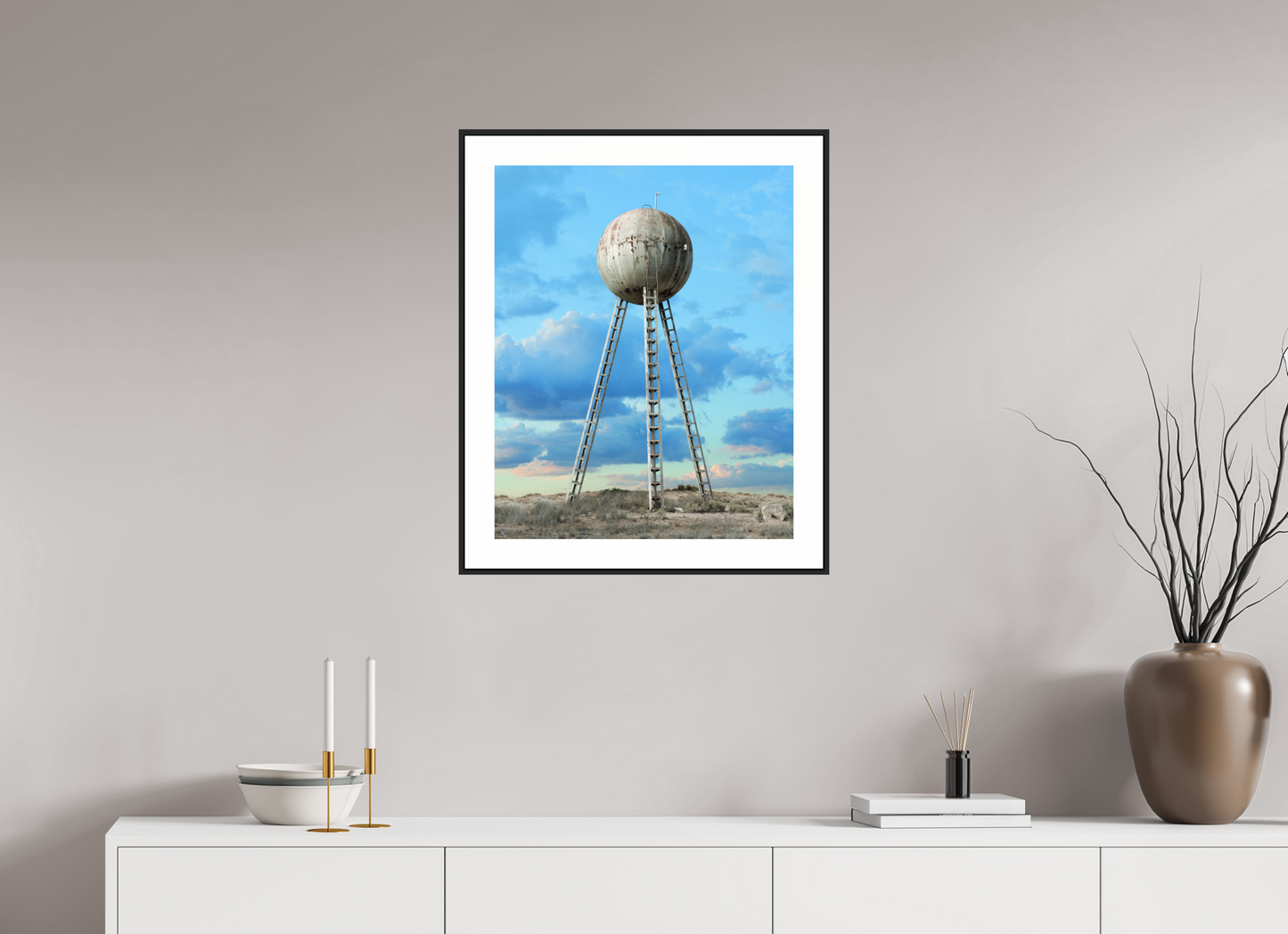 20 x 25″, Black Matte Frame Spherical Water Tower - Mexico