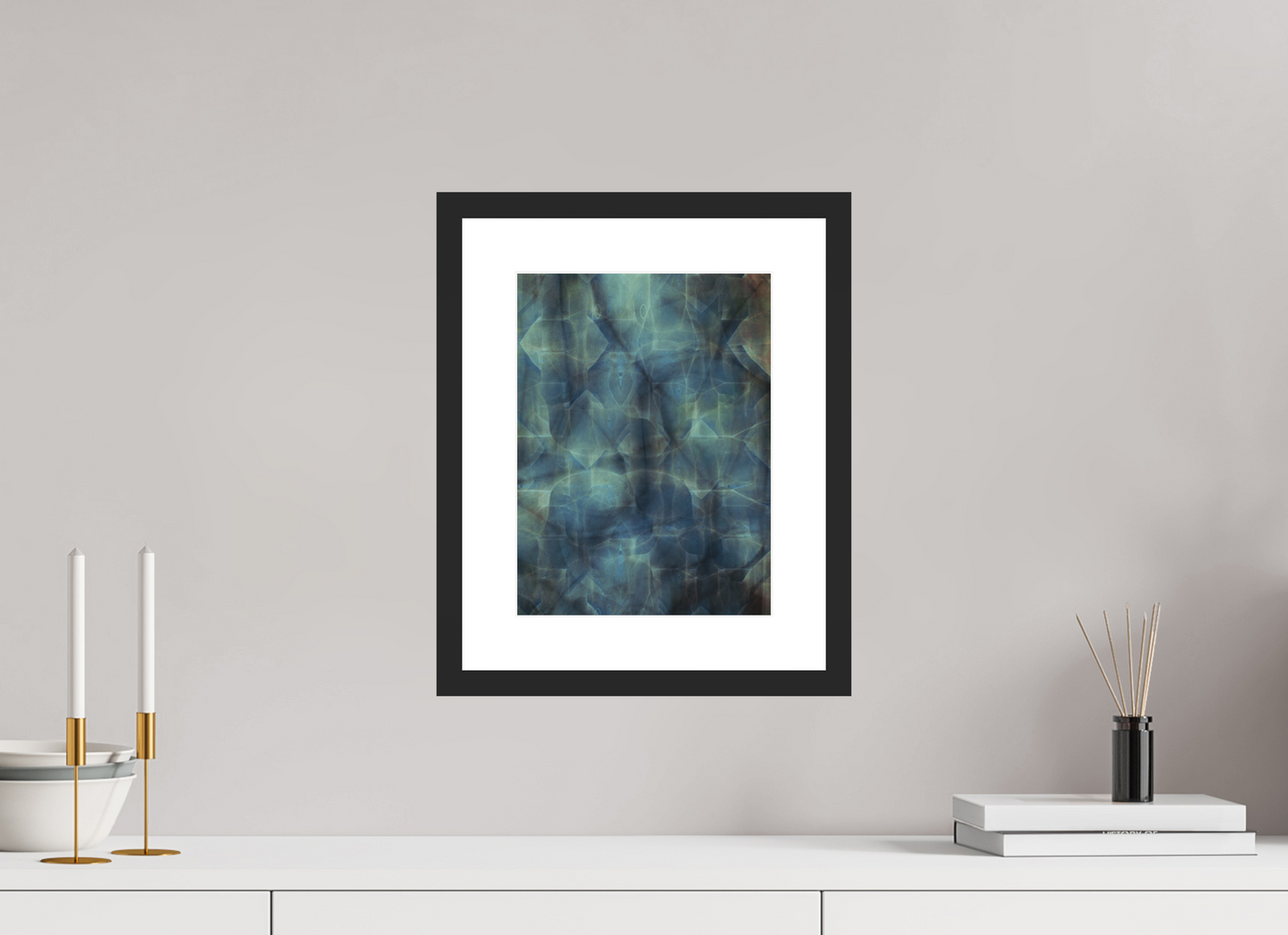 9 x 12″, Solid 0.8" Black Wood Frame With 2" Natural White Passe-Partout with Museum Glass Abstract No. 308