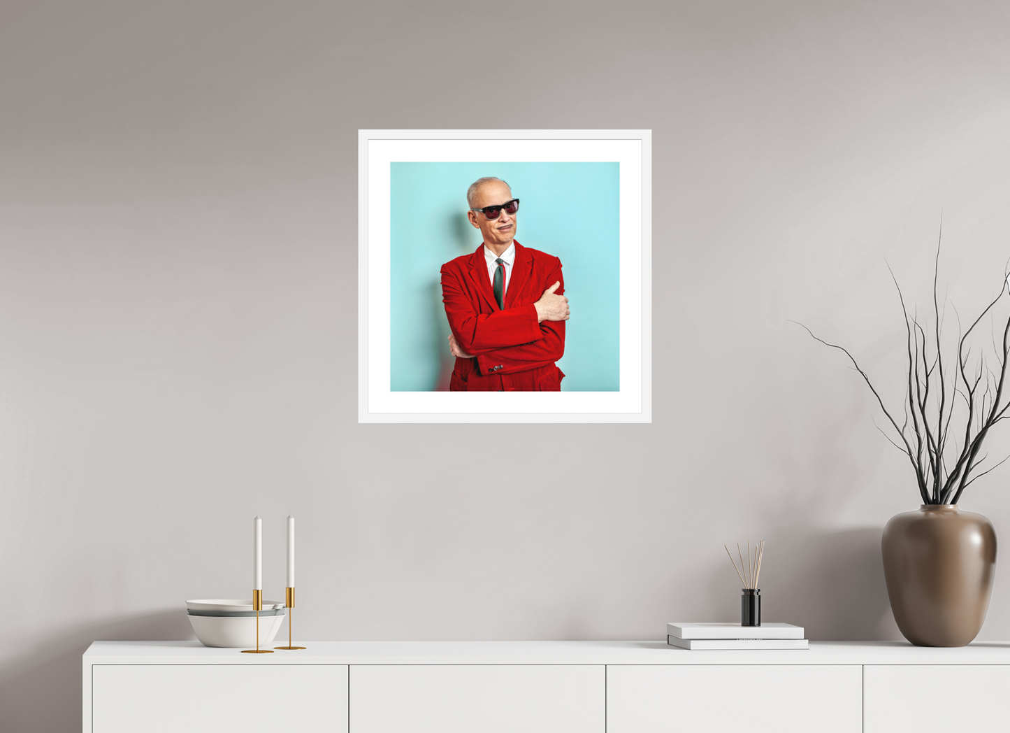 20 x 20″, Solid 0.8" White Wood Frame With 2" Natural White Passe-Partout with Museum Glass John Waters, Director
