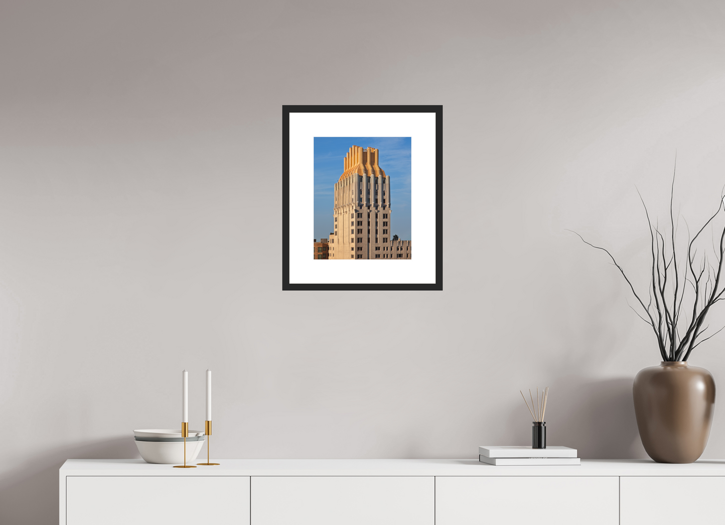 12 x 15″, Solid 0.8" Black Wood Frame With 3" Natural White Passe-Partout with Museum Glass Barbizon Plaza Hotel