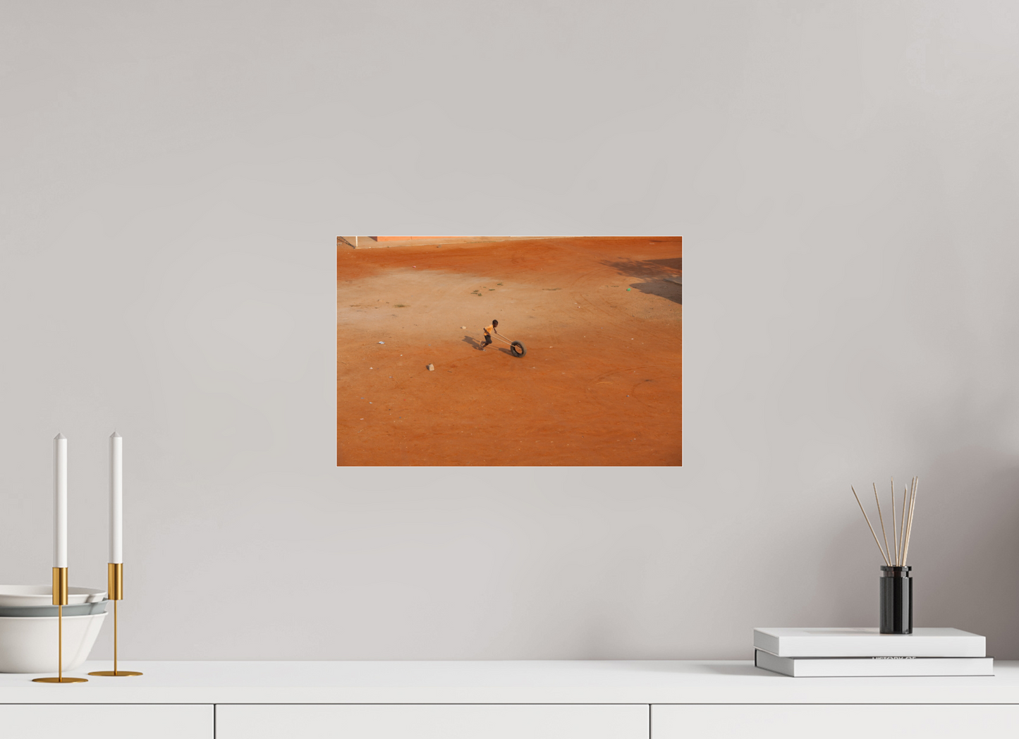 15 x 10″, Frameless Acrylic Glass Boy With Tire, Anglola