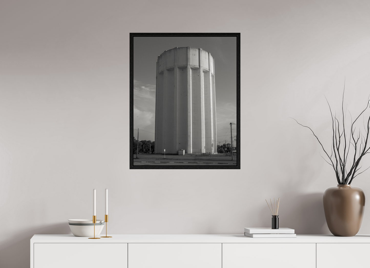 24 x 30″, Floater Frame Ribbed Water Tower Kansas