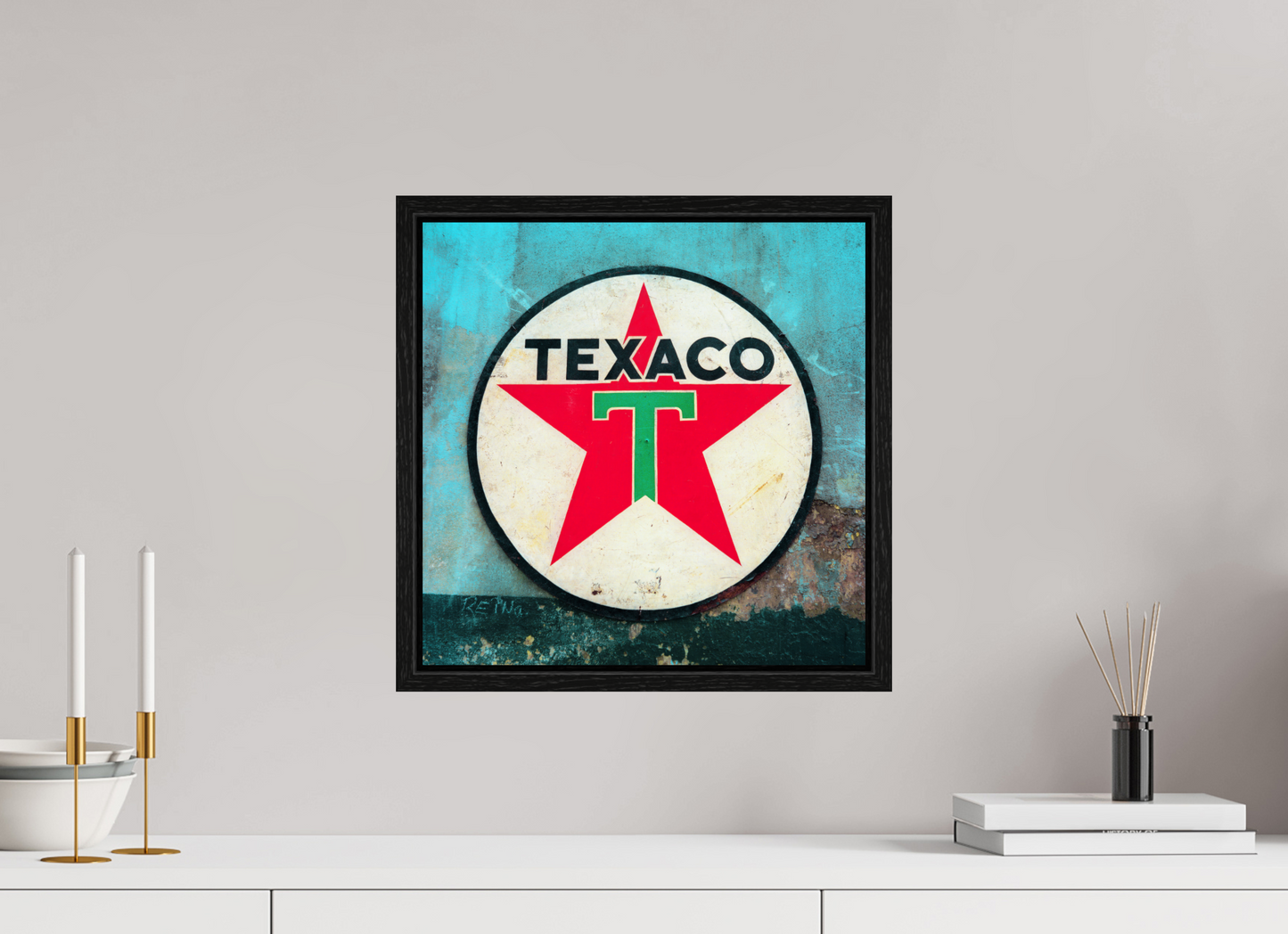15 x 15″, Floater Frame Texaco Sign Cuba