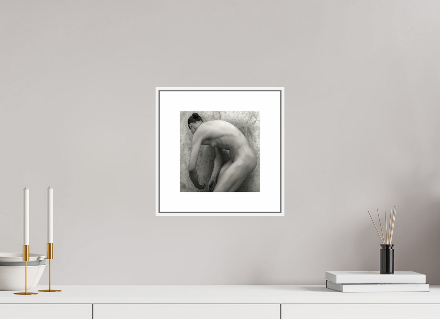 8 x 8″, White Matte Frame Nude No.60 - square