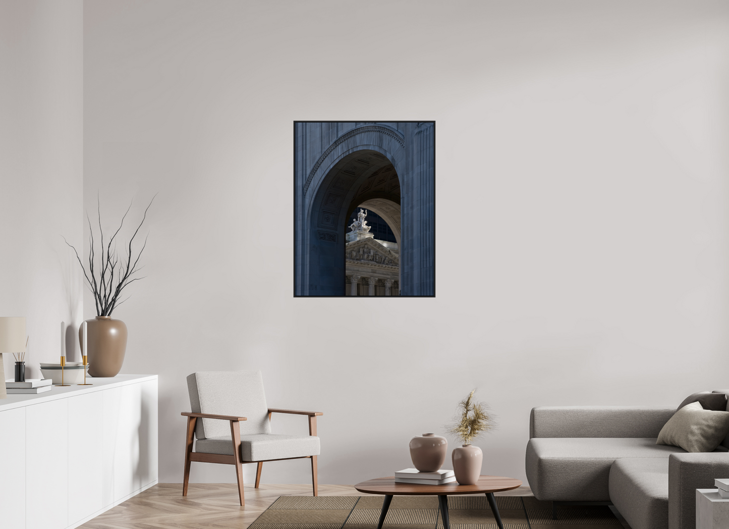 31 x 38.7″, Black Matte Frame, No Border Arches with Sculptures