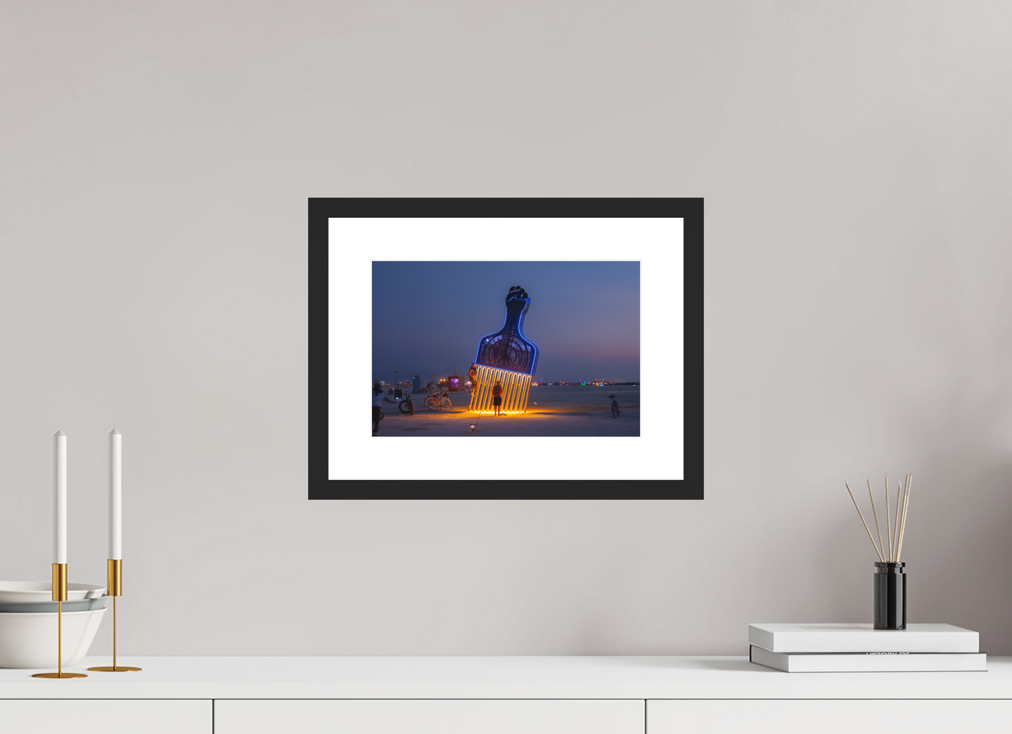 12 x 8″, Solid 0.8" Black Wood Frame With 2" Natural White Passe-Partout with Museum Glass Burning Man - Fro Pick