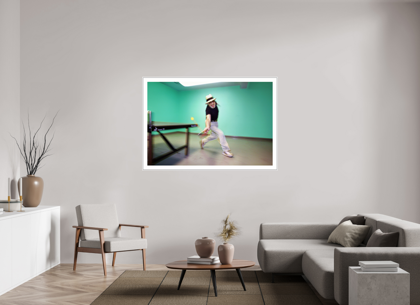 60 x 40″, White Matte Frame Marty Reisman