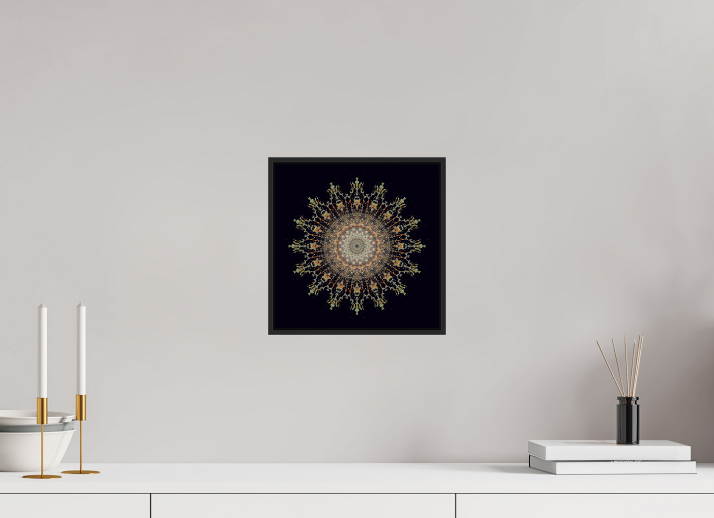 10 x 10″, Black Matte Frame, No Border Water Mandala No. 4092
