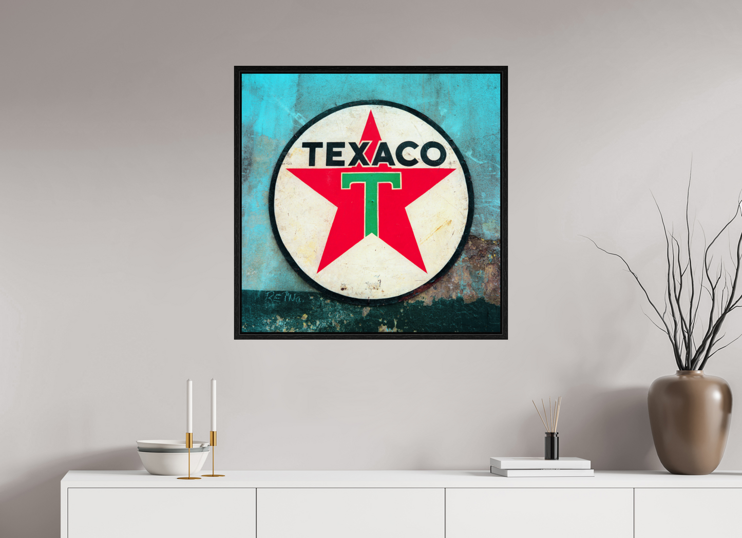30 x 30″, Floater Frame Texaco Sign Cuba