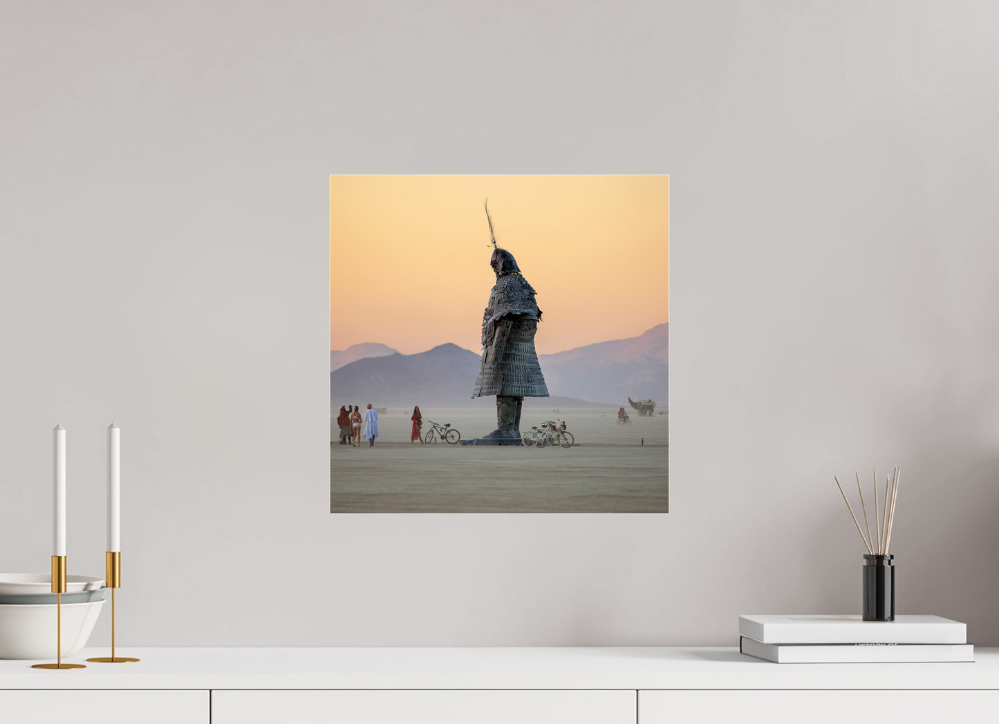 15 x 15″, Frameless Acrylic Glass Burning Man - The Samurai with Admirer