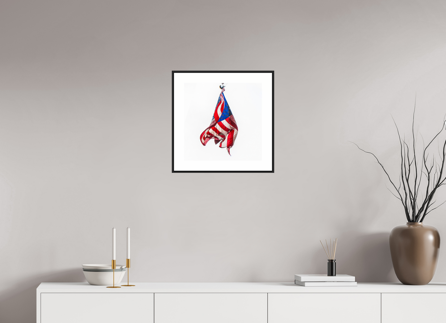 15 x 15″, Black Matte Frame Crumpled USA Flag