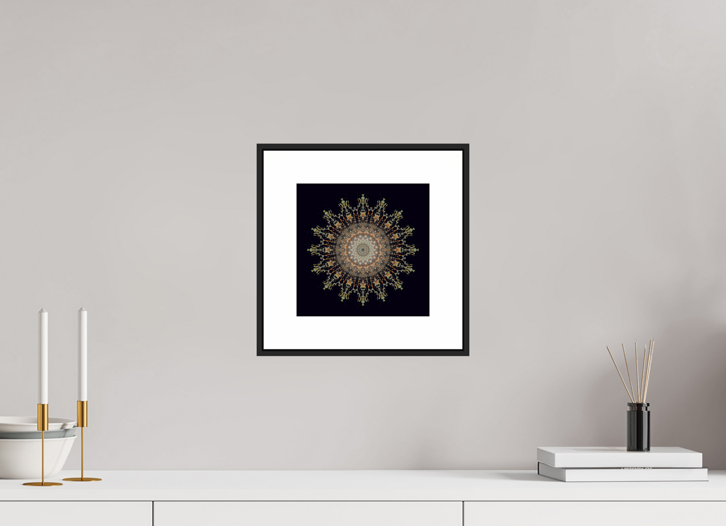 8 x 8″, Black Matte Frame Water Mandala No. 4092