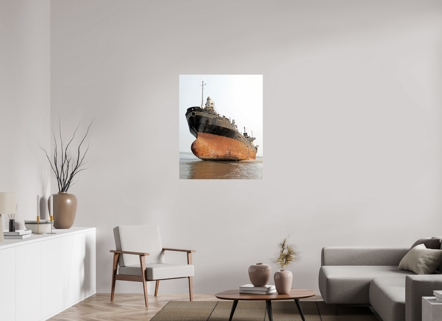 31 x 38.7″, Frameless Acrylic Glass Beached Ship Angola