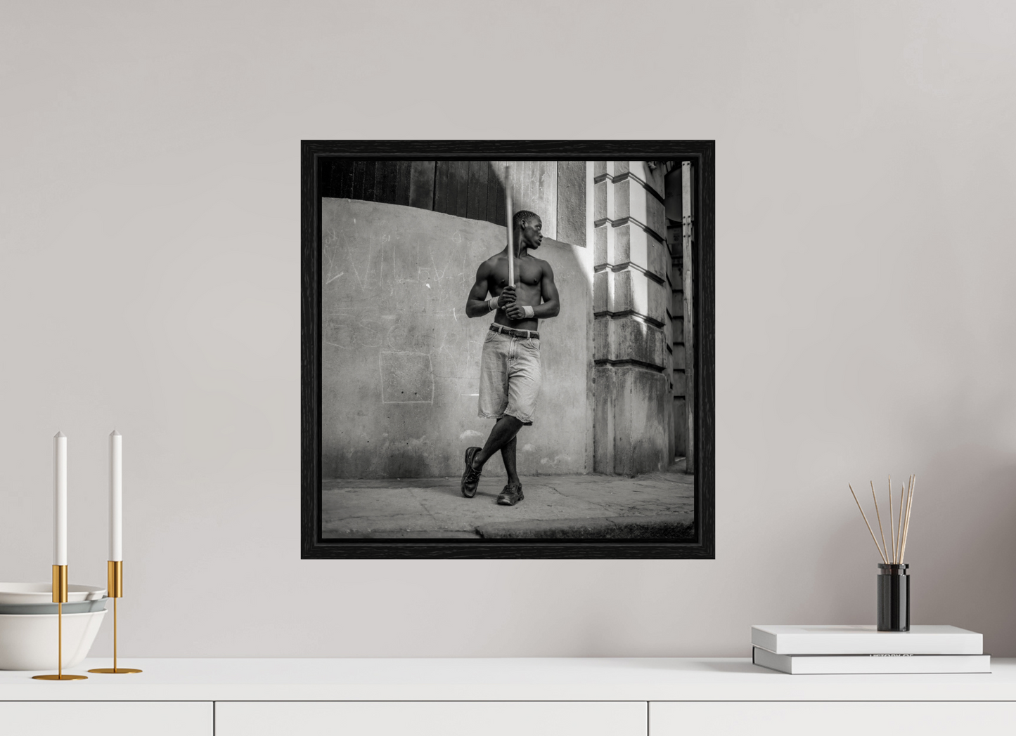 16 x 16.2″, Floater Frame Cuban Boy Playing Stickball