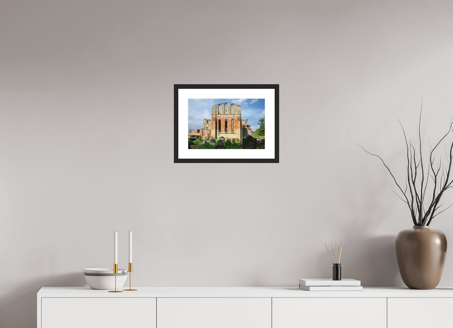 15 x 10″, Solid 0.8" Black Wood Frame With 2" Natural White Passe-Partout with Museum Glass Ruins of Cathedral of Saint Andrew