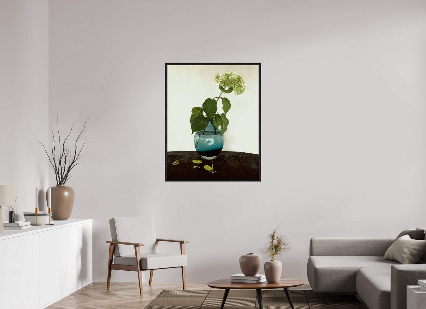 35 x 43.7″, Floater Frame Flower in Vase on Table