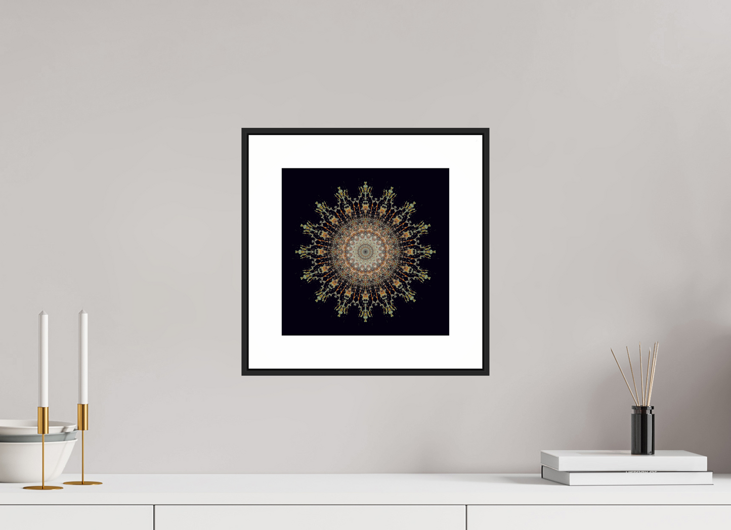 10 x 10″, Black Matte Frame Water Mandala No. 4092