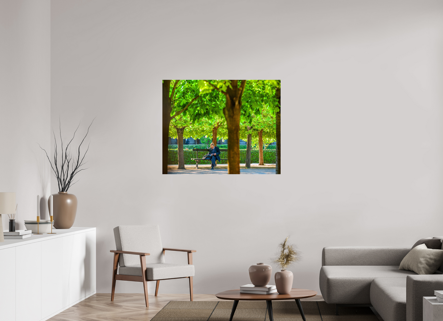 43.7 x 35″, Frameless Acrylic Glass Man Reading in Paris Garden