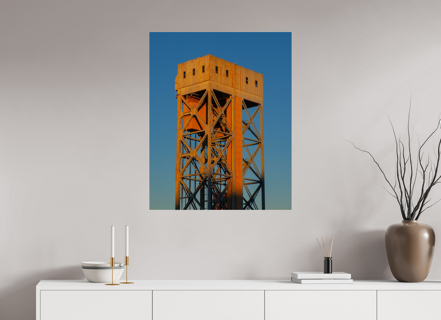 28 x 35″, Frameless Acrylic Glass Rusty Work Building