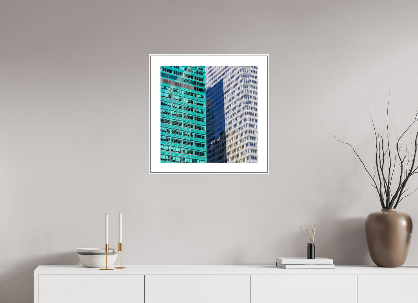 Green and White Office Buildings