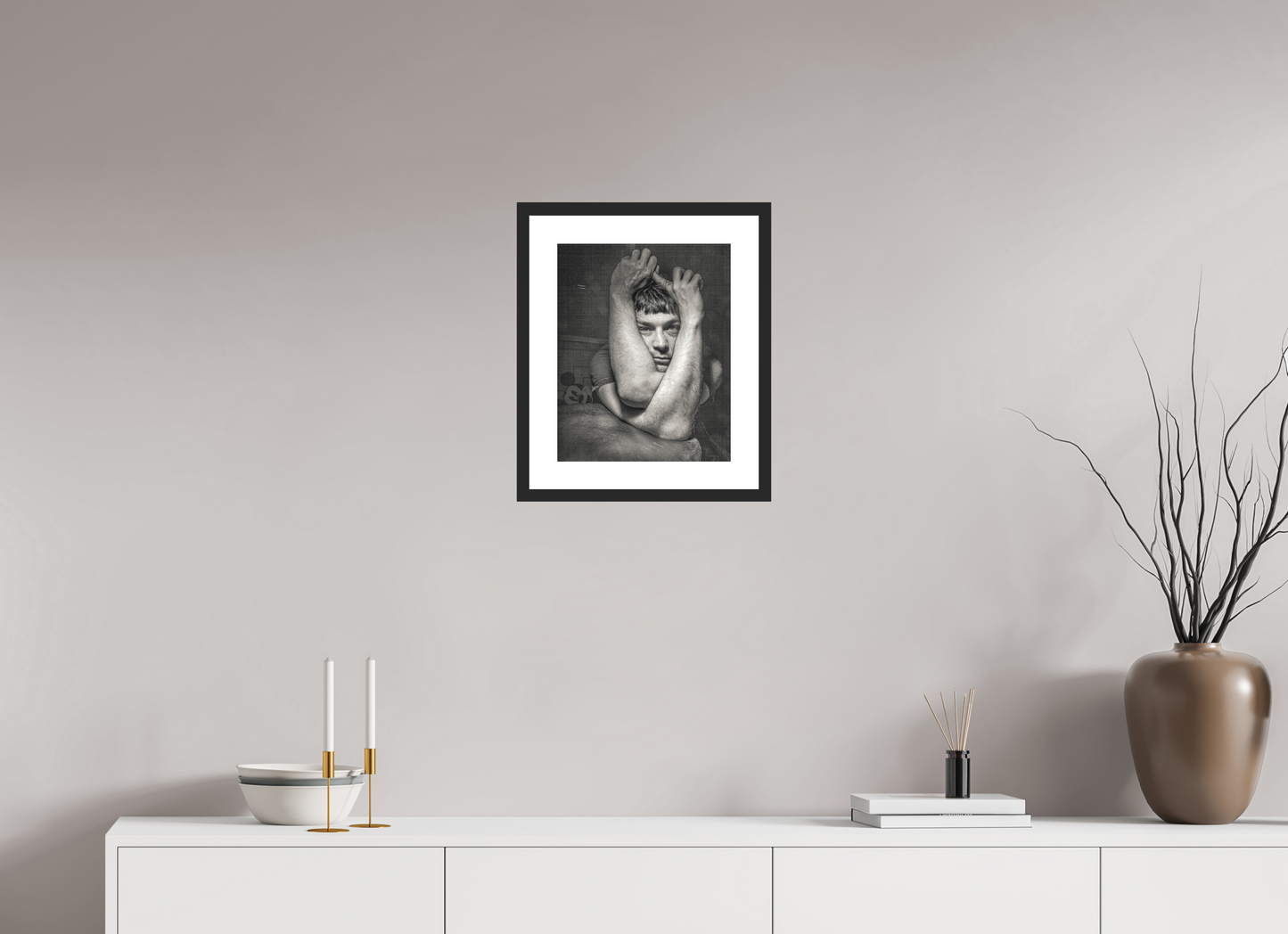 12 x 15″, Solid 0.8" Black Wood Frame With 2" Natural White Passe-Partout with Museum Glass Michael Alig with Mickey Mouse