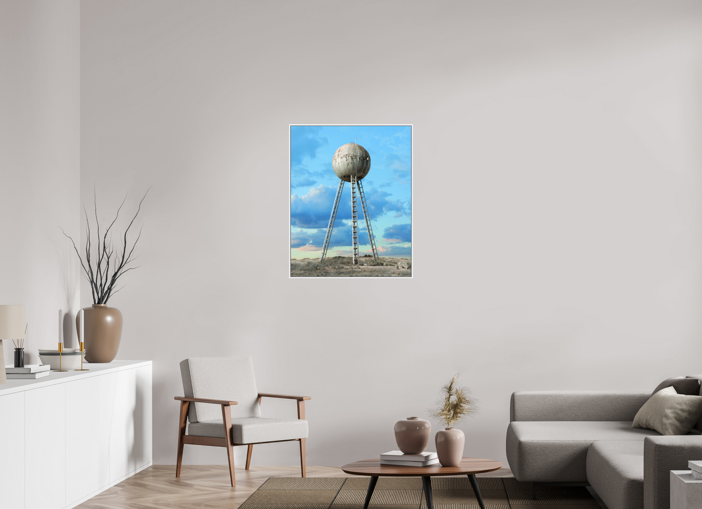 28 x 35″, White Matte Frame, No Border Spherical Water Tower - Mexico