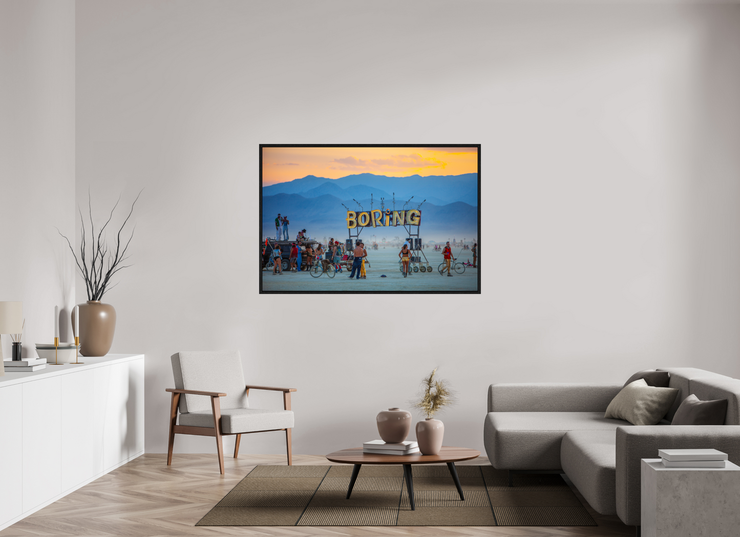 60 x 40″, Floater Frame Burning Man - Boring Sign