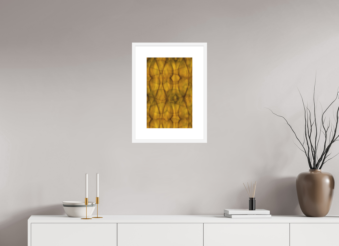12 x 18.4″, Solid 0.8" White Wood Frame With 3" Natural White Passe-Partout with Museum Glass Abstract No. 73