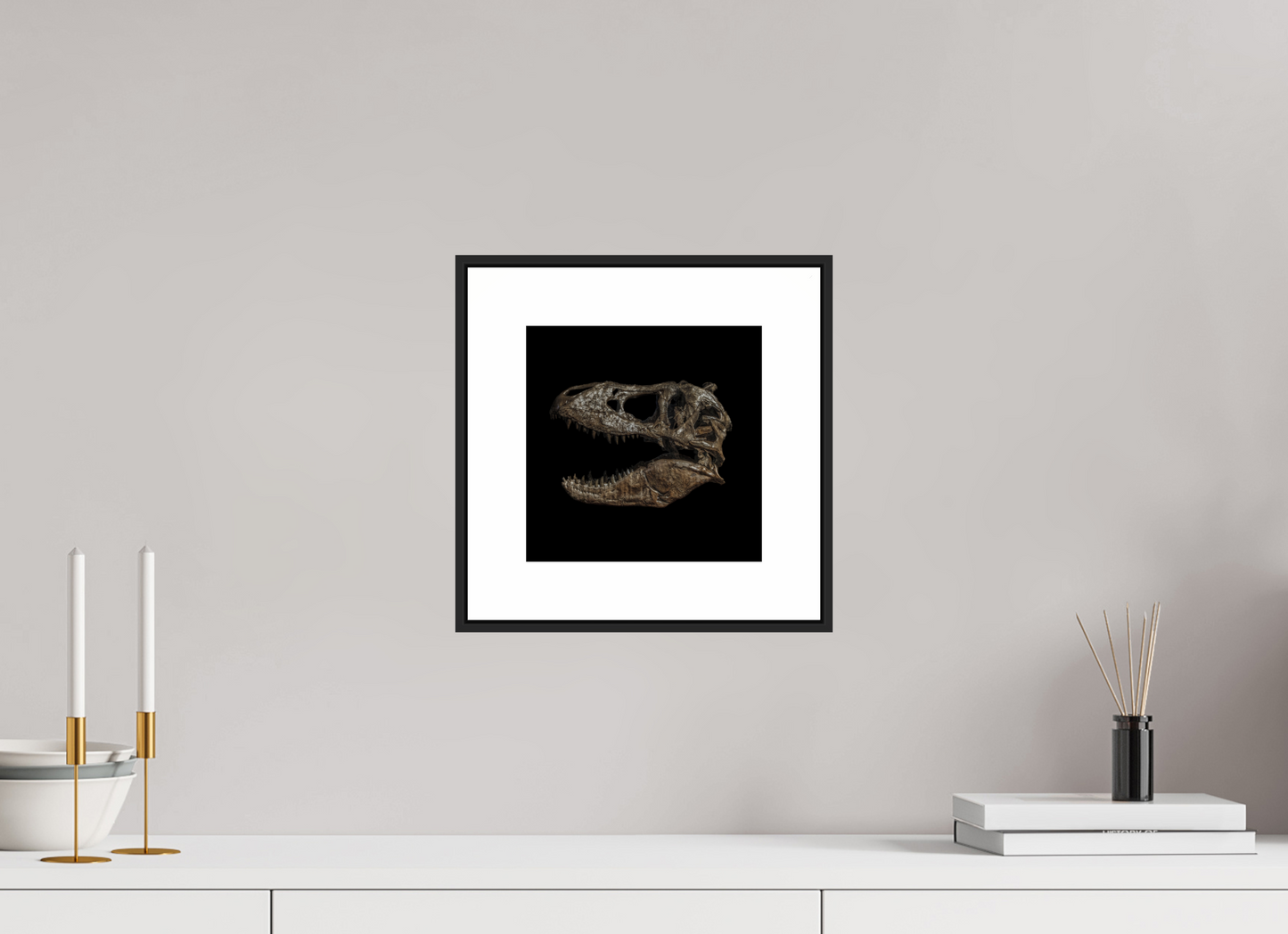 8 x 8″, Black Matte Frame T-Rex Skull