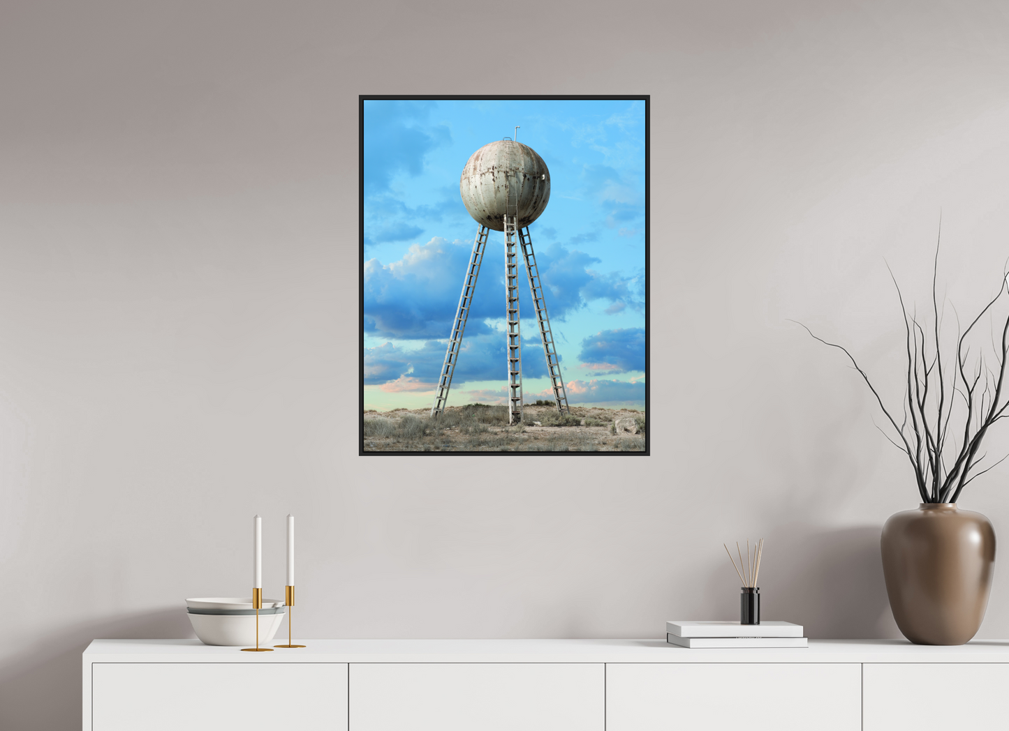 24 x 30″, Black Matte Frame, No Border Spherical Water Tower - Mexico