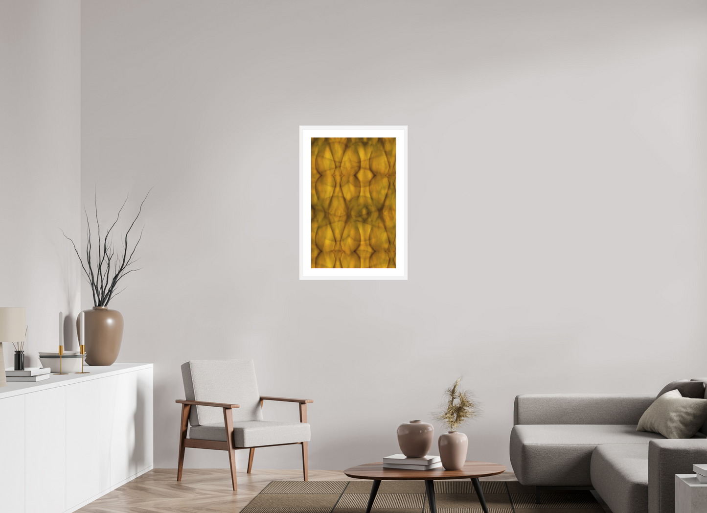 20 x 30.6″, Solid 0.8" White Wood Frame With 2" Natural White Passe-Partout with Museum Glass Abstract No. 73