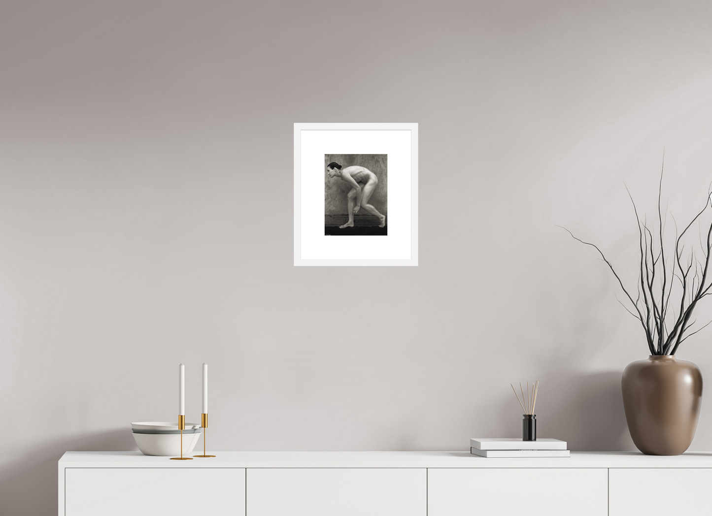 8 x 10.3″, Solid 0.8" White Wood Frame With 3" Natural White Passe-Partout with Museum Glass Nude No. 01E