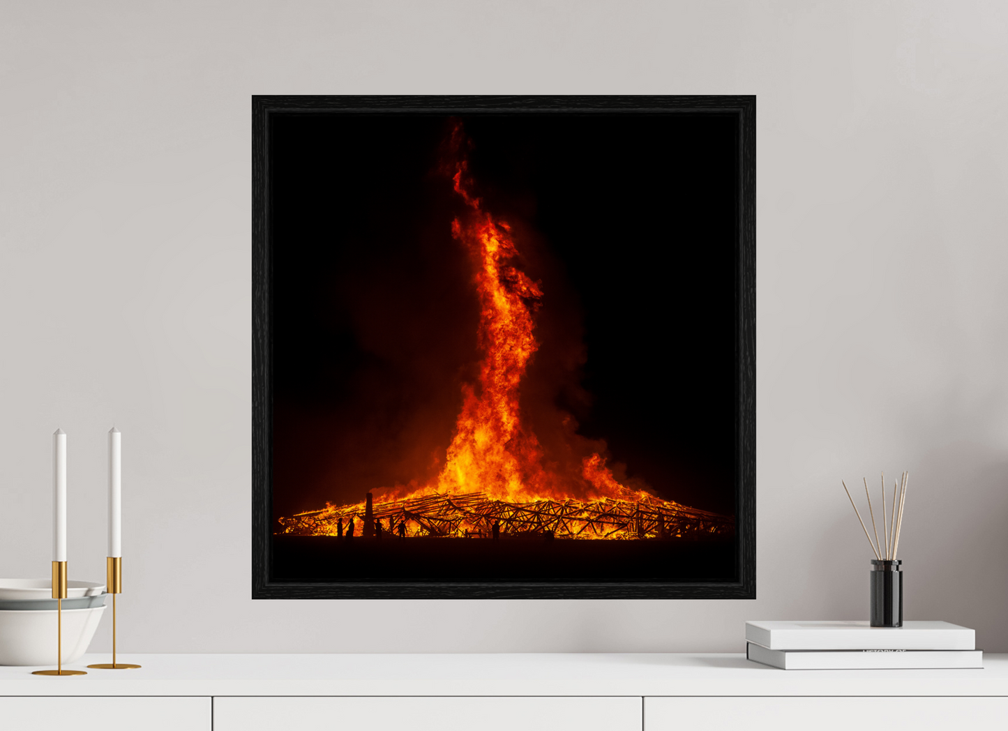 20 x 20″, Floater Frame Burning Man - Temple Burn 2